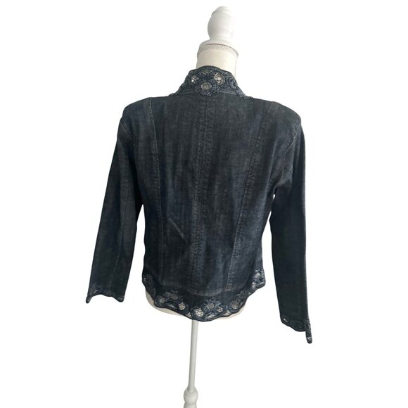 CHICOS Platinum Beaded Embellished Denim Jacket Size Chicos 1 / US Medium 8 - Picture 4 of 8